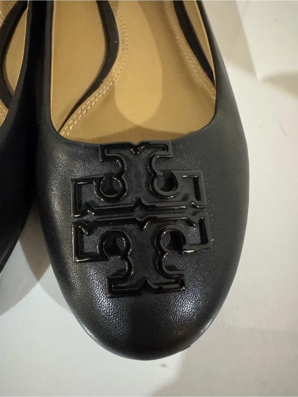 Tory Burch Black Leather Logo Round-Toe Ballet Flats Size 8.5